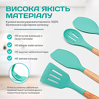 Набір кухонного приладдя Kitchen Set 12 предметів (11 шт + підставка): силікон + дерево, М'ятний (KS-12M), фото 3