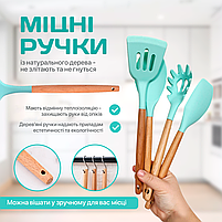 Набір кухонного приладдя Kitchen Set 12 предметів (11 шт + підставка): силікон + дерево, М'ятний (KS-12M), фото 5