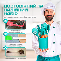 Набір кухонного приладдя Kitchen Set 12 предметів (11 шт + підставка): силікон + дерево, М'ятний (KS-12M), фото 8
