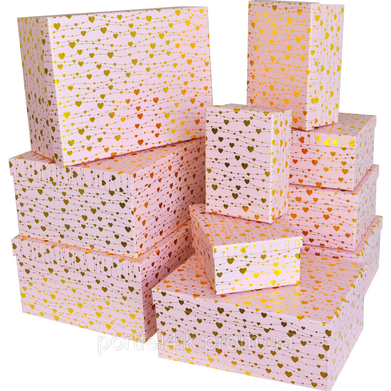 Подарункова коробка №3 картонна прямокутна серця рожева 23см*16.5см*9.5см