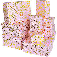 Подарочная коробка №4 картонная прямоугольная сердца розовая 25см*18см*10.5см
