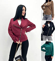 Демісезонна замшева куртка-косуха жіноча коротка, бордова, коричнева, чорна, зелена