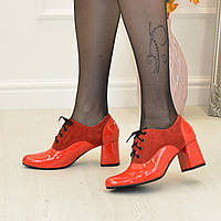 Туфли женские комбинированные на устойчивом каблуке, цвет красный