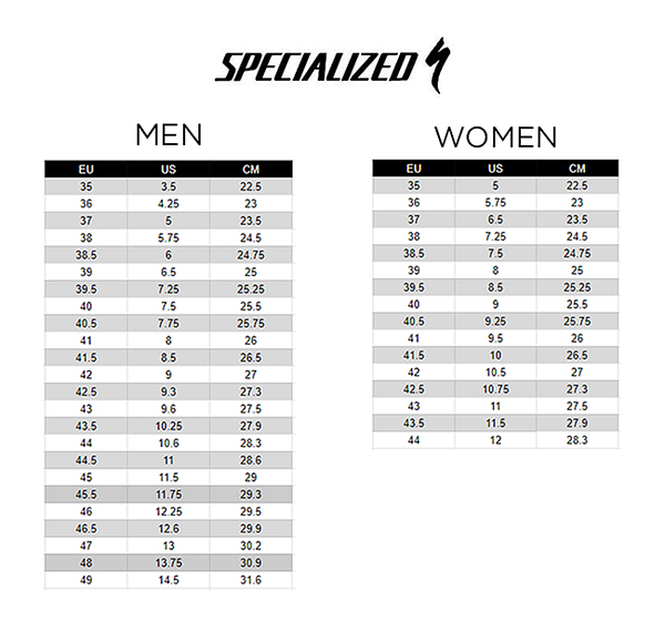 Specialized shoe chart hotsell