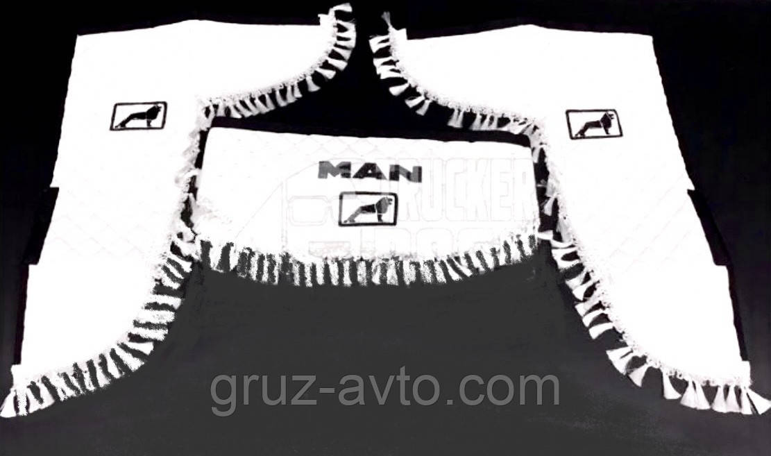 Штори преміум в кабіну MAN МАН екошкіра на лобове скло-1 і бічні-2 білий-білий