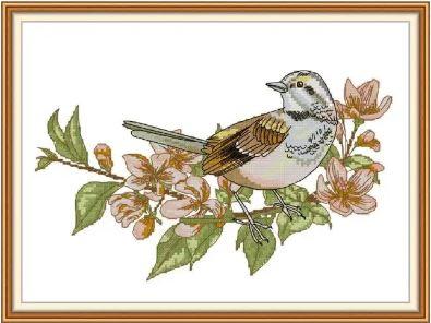 Набір для вишивання за нанесеною на канву схемою "Branch bird 2". AIDA 14CT printed 35*27 см