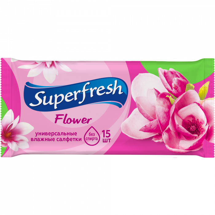 Серветка волога Superfresh Flower 15 шт . Термін придатності до 28.05.2024