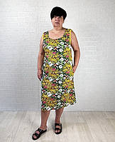 Сарафан літній трикотажний із кишенями з квітами 52-62р