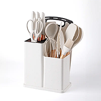 Набор кухонных принадлежностей Kitchenware Set 19 предметов (ножи, аксессуары, подставка) белый