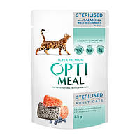 Optimeal Adult Cats Sterilised Salmon & Blueberries in jelly – влажный корм с лососем и черникой в желе для