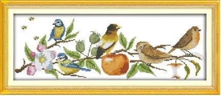 Набір для вишивання за нанесеною на канву схемою "The birds on the tree". AIDA 14CT printed 52*20 см
