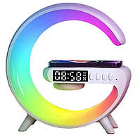 Колонка портативна RGB, LED-лампа, бездротове зарядне 3 в 1 G63, біла