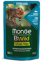 Monge Cat Wet Bwild Grain Free Sterilised - влажный беззерновой корм из тунца и креветок для стерилизованных