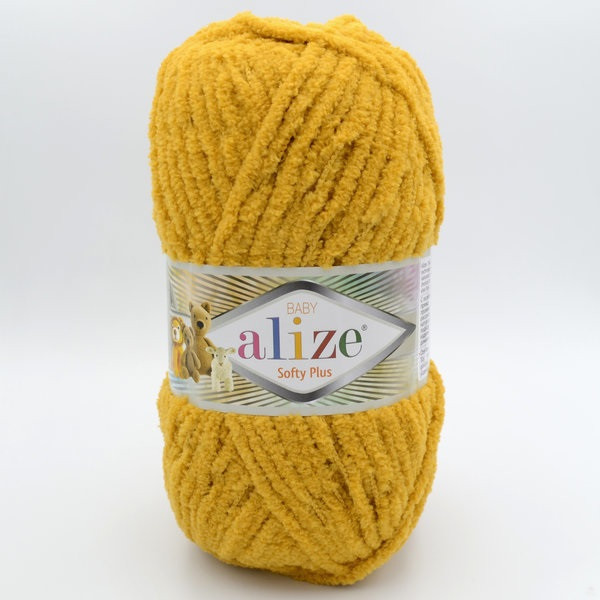 Пряжа плюшева Alize Softy Plus (Алізе Софтлі Плюс), Гірчиця №02, 100гр., 120м., нитки для в'язання