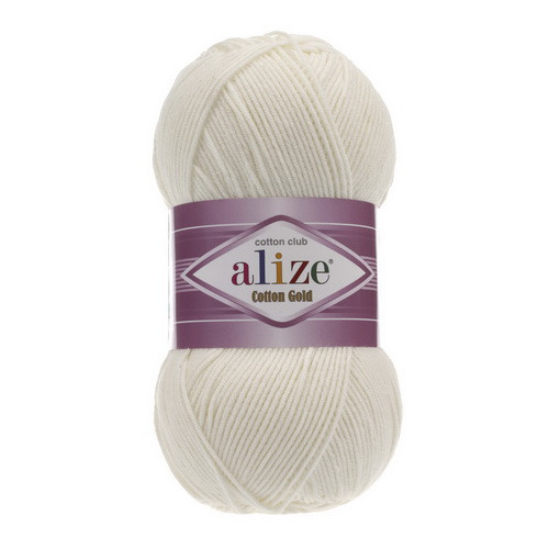 Пряжа бавовняна Alize Cotton Gold Молочний №62 (Алізе Коттон Голд) 100гр, 330м нитки для в'язання