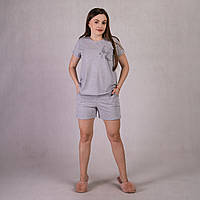 Пижама футболка с шортами женская летняя для сна трикотаж серая р.46-60