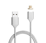 SM Магнитный кабель USB 2.0/Micro, 1m, 2А, индикатор заряда, тканевая оплетка, съемник, Silver, Blister ( под