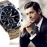 Мужские часы Yazole с металлическим браслетом и черным циферблатом, часы стильные