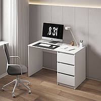 Компьютерный стол, письменный стол с тумбой cправа на три выдвижных ящика с фасадами без ручек R-1 Белый-Бетон