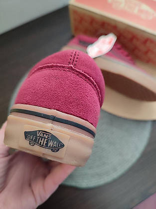 БОРДО Кеды Vans Old Skool WineRed / GREY женские мужские кроссовки Бордо на рыжей подошве оригинал деми, фото 5