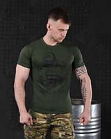 Мужская тактическая футболка хаки с принтом, армейская футболка олива влагоотводящая coolmax xs264