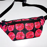 Поясна дитяча сумка бананка два відділи принт малинка