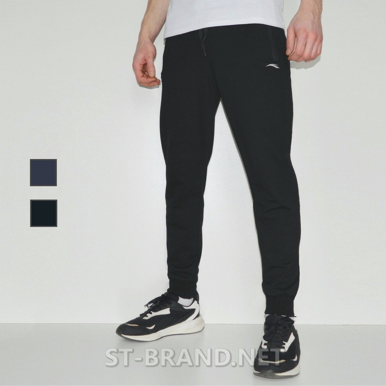 46,48. Чоловічі спортивні штани на манжеті, трикотаж двунитка - чорні