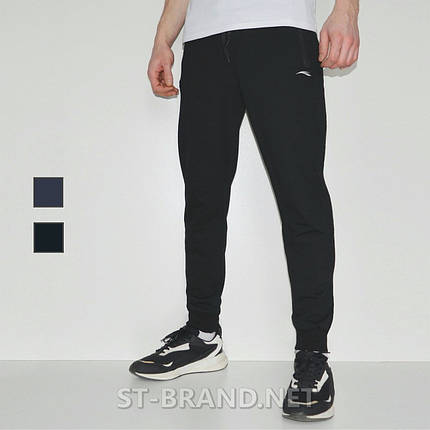 46,48. Чоловічі спортивні штани на манжеті, трикотаж двунитка - чорні, фото 1