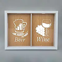 Двойная рамка копилка "Beer, Wine" для пробок, white-brown, white-brown, английский