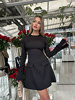 Женское силуэтное мини платье, 42-44, 46-48, серый, бордо, черный, костюмка. 42/44, Черный
