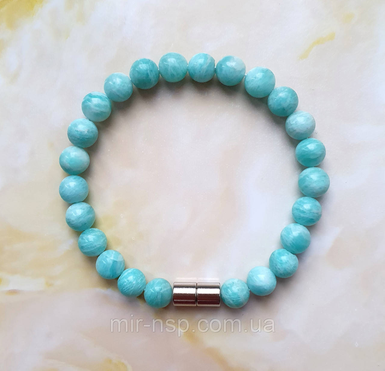 Браслет 100% натуральний амазоніт 7,5 мм розмір 19, фото 1