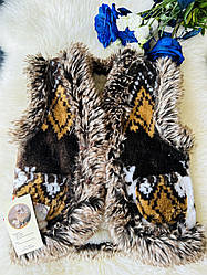 Жилет з овечої шерсті дитячий, орнамент олені коричневий