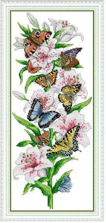 Набір для вишивання за нанесеною на канву схемою "Butterflies love flowers 17". AIDA 14CT printed 27*57 см
