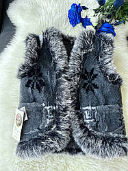 Жилет з овечої шерсті дитячий, орнамент олені сірий