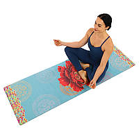 Килимок для йоги Замшевий Record FI-5662-31 розмір 183x61x0,3см з принтом Квітка Сакури блакитний-червоний