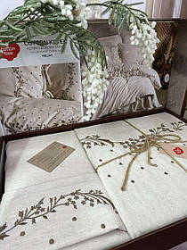 Комплект постільної білизни з льону та бавовни двоспальне євро 200*220 см Cotton Box Туреччина pelias