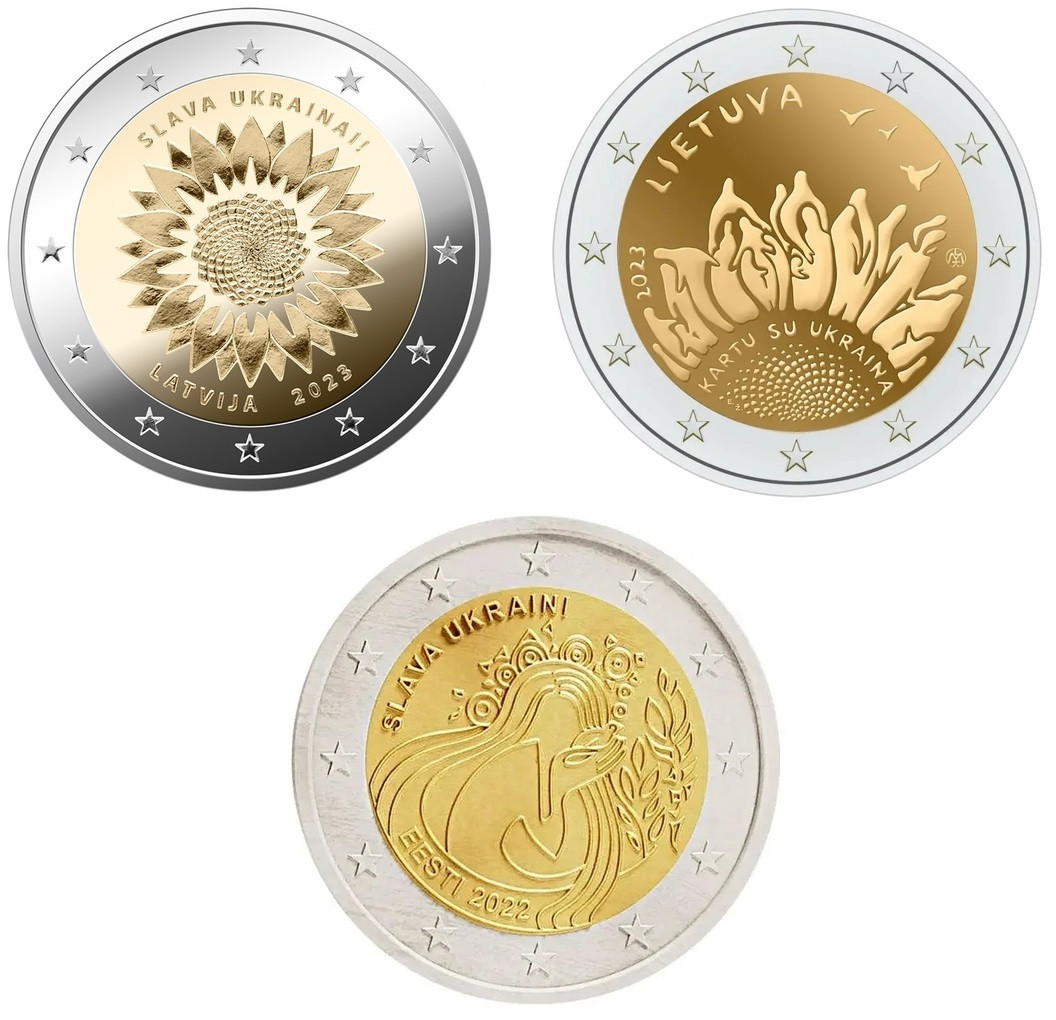 Набір монет 2 євро Разом з Україною Слава Україні Соняшник для України 2022 2023 у капсулах