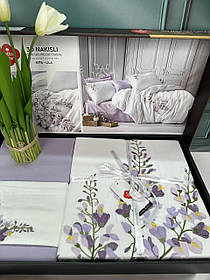 Комплект постільної білизни сатин люкс з вишивкою двоспальне євро 200*220 см Cotton Box Туреччина