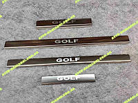 Накладки на пороги Volkswagen GOLF VI PLUS *2003-2012рік Фольксваген Гольф 6+ ПЛЮС декоративна Нержавійка з логотипом 4 одиниці