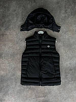 Мужская жилетка (черная) стильная стеганная безрукавка утепленная c капюшоном МоST1