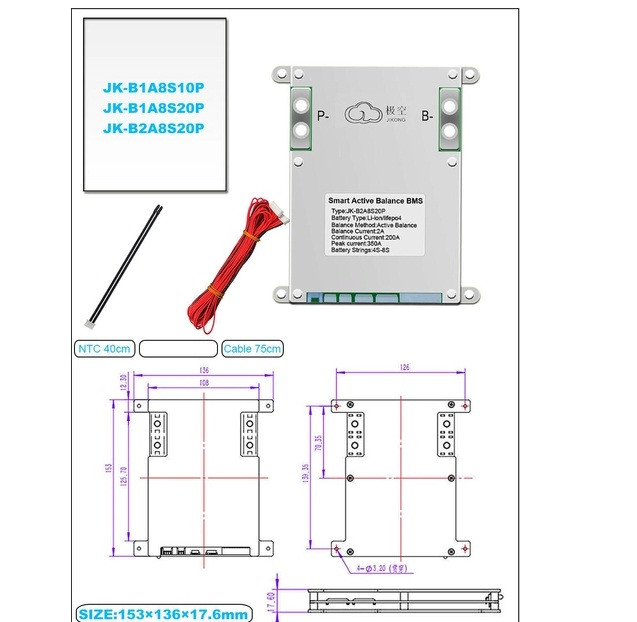 Активный смарт балансир BMS Jikong JK-B1A8S20P, 3S-8S (7.5-34V), Li-Ion/LFP/LTO, 200A, 1A balancer, Bluetooth - фото 2 - id-p2111741115