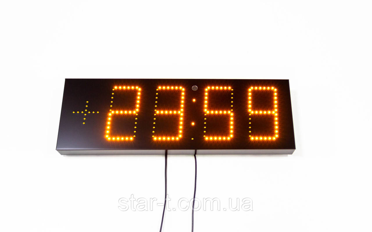 Годинник термометр світлодіодний жовтий з зображенням дати і місяця. Цифра 150мм.