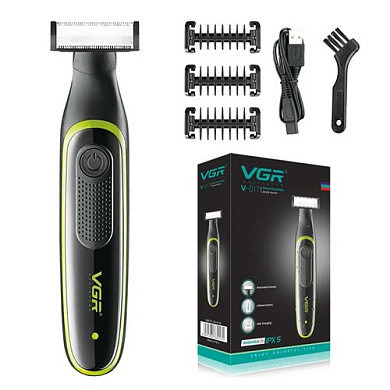 Бритва-тример для стриження бороди та вусів VGR V-017, 3 насадки, ст. акум., Waterproof (40)