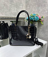 Красивая женская сумка классическая стильная сумочка черная экокожа рептилия