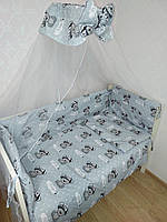Детское постельное бельё в кроватку "Мишки Бой" серый