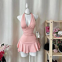 Женское платье-комбинезон без рукавов короткое мини легкое трендовое черное, шоколад, розовый