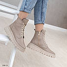 Шкіряні жіночі демісезонні черевики бежевого кольору на бежевій підошві, фото 5