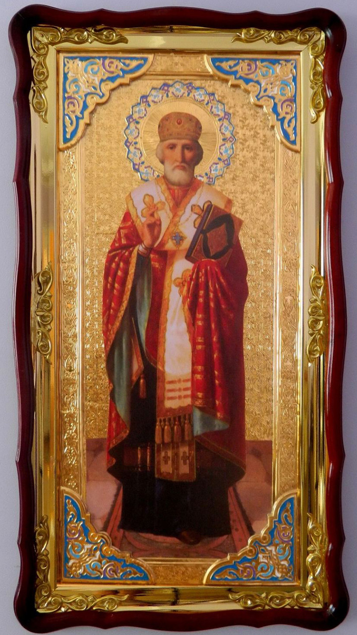 Ікона Миколи Чудотворця в митрі (вставки емалі)