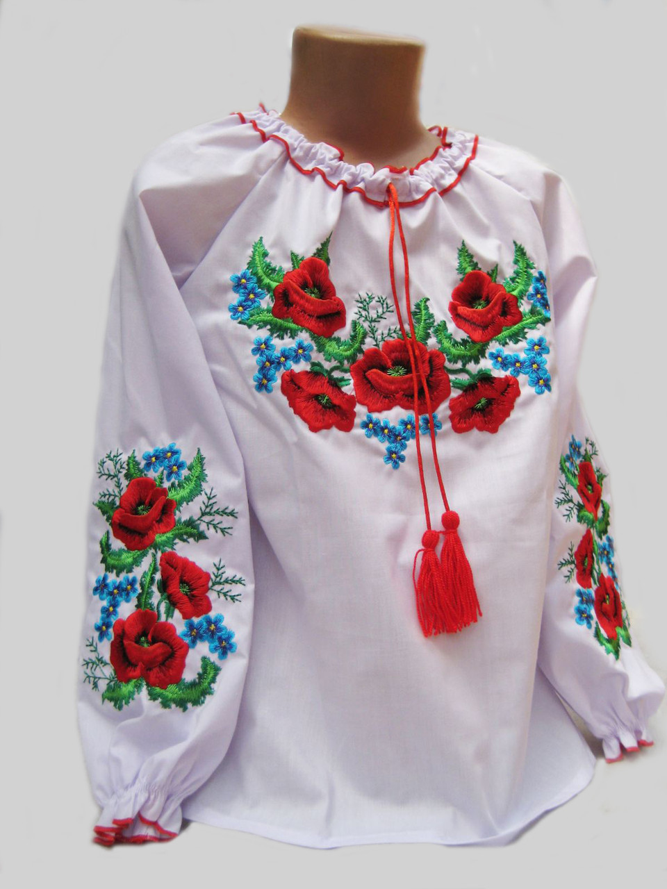 Вишиванка дитяча для дівчаток в білому кольорі з вишивкою, розмір 128-146