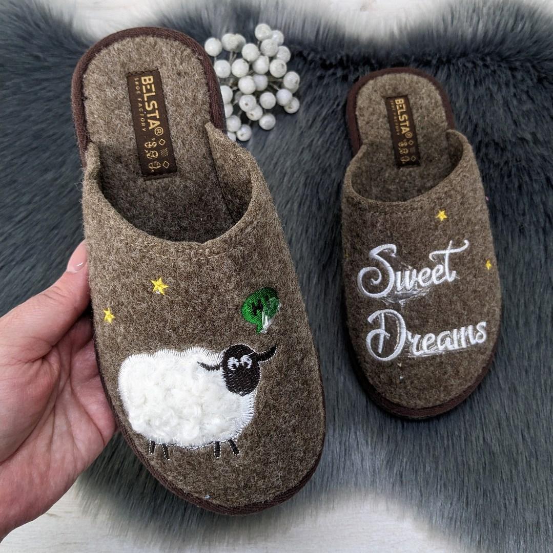 Капці жіночі повстяні для ламінату Белста коричневі з овечкою 4191, фото 1